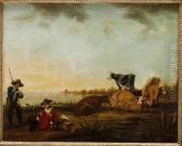Pastoralt Landskap Med Figurer Och Kreatur - view 1