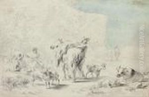 Bergers Et Leurs Troupeaux Sous Les Arbres
Crayon Noir Et Aquarelle by Nicolaes Berchem