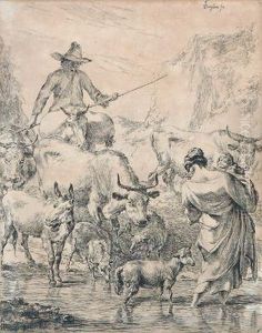 La Mandria Che Attraversa Un Ruscello by Nicolaes Berchem