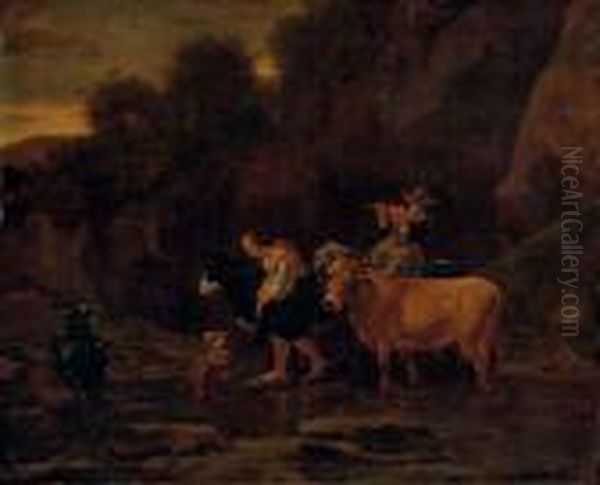 A Shepherd And Shepherdess With Cattle In A Landscape - view 1