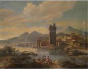 An Estuary Scene With Drovers And A Classicising Town Beyond