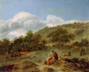 Imitatore Del Xviii Secolo Coppia Di Pastori In Un Paesaggio by Nicolaes Berchem