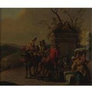 Travelers Resting At A Fountain by Nicolaes Berchem