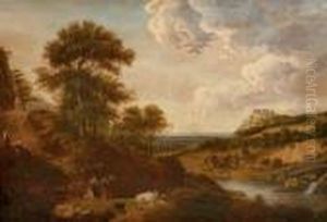 A Wooded Landscape With Bentheim Castle In The Distance