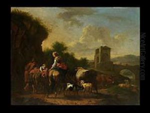 Italienische Landschaft Mit Einer Bauernfamilie by Nicolaes Berchem