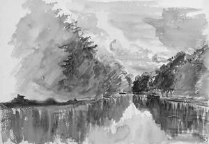 A lake in the woods by Paul Huet