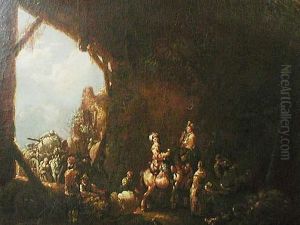 Nicolas, Attr. A, La Halte Des Cavaliers Dans Une Grotte by Nicolaes Berchem