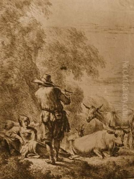 Nicolas , Couple De Bergers Et Troupeau - view 1