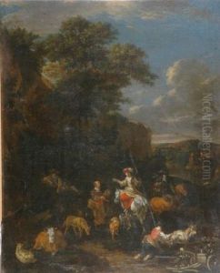 An Elegant Lady Asking Directions Of A Woodsman On A Mountain Road