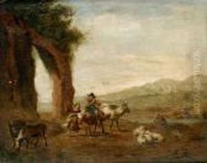 Landskap Med Figurer Och Boskap by Nicolaes Berchem