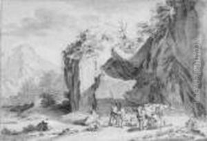 Felsige Landschaft Mit Hirten Und Vieh. by Nicolaes Berchem