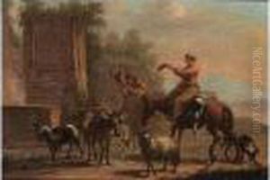 Shepherds With Their Herd Near A Fountain by Nicolaes Berchem
