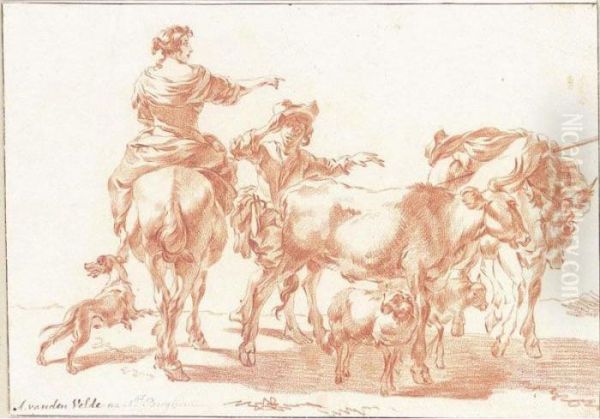 A Pastoral Scene, With Peasants Herding Farm Animals - view 1
