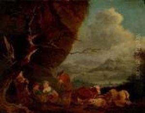 Drovers In An Extensive Landscape by Nicolaes Berchem