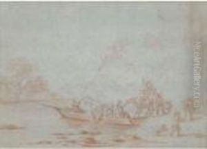 Herdsmen Ferrying Their Cattle Across A River by Nicolaes Berchem