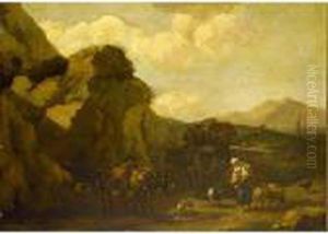 An Italinate Landscape With Shepherds by Nicolaes Berchem