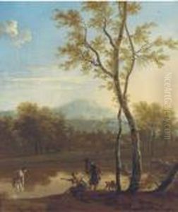 A Wooded River Landscape With An Arcadian Scene