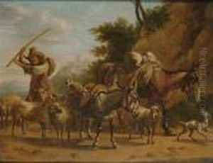A Drover With Donkeys And Sheep by Nicolaes Berchem