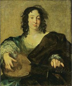 A Young Woman Tuning A Lute by Nicolaes Berchem