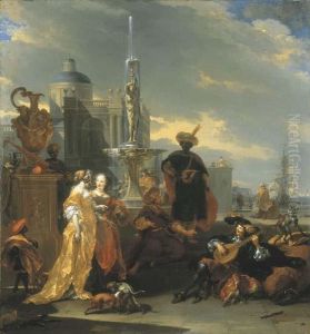 Le Joueur De Guitare: Un Port Italien Avec Une Elegante Compagnieet Un Musicien by Nicolaes Berchem