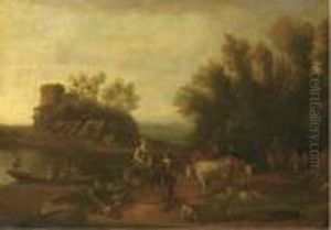 An Italianate Landscape With Travellers And Their Flocks On Apath