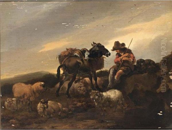 A Herdsman With His Herd Resting by Nicolaes Berchem