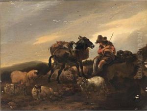A Herdsman With His Herd Resting thumbnail