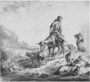 A Man Riding On A Donkey (holl.5) by Nicolaes Berchem