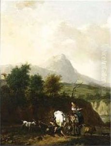 A Mountainous Landscape With Shepherds And Their Herd Resting by Nicolaes Berchem