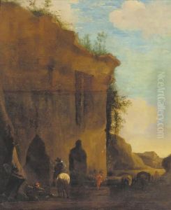 Travellers By A Ruin by Nicolaes Berchem