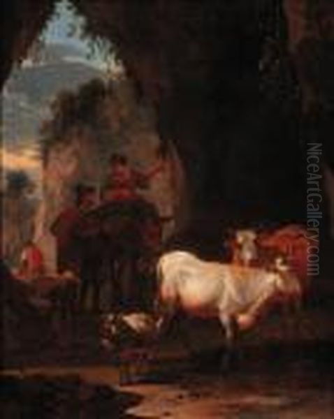 Peasants With Cattle On A Rocky Pass - view 1
