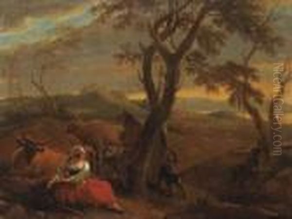 A Peasantwoman Resting At The Foot Of A Tree In An Italianatelandscape - view 1
