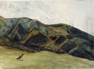 An extensive mountainous landscape by Paul Huet