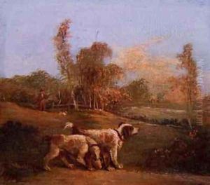 Spaniels in a landscape with keeper by Thomas Hand