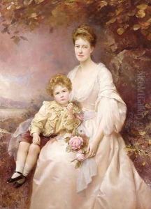 Portrait of Laura Gwendolen Gascoigne and her son Alvary by Edward Hughes