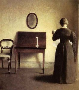 A Lady Reading In An Interior by Vilhelm Hammershoi