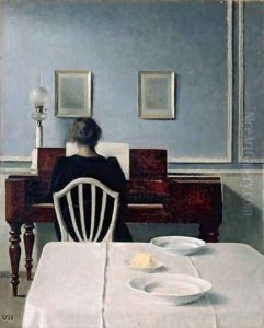 Interior with Woman at Piano by Vilhelm Hammershoi