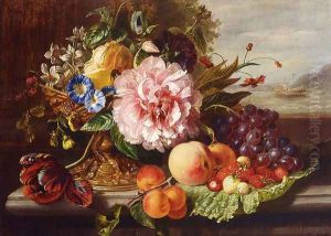 A Still Life With Flowers And Fruit by Helen Augusta Hamburger