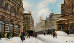 Winter Street Scene by Antal Berkes
