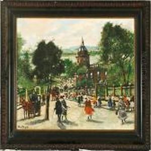 Afternoon Atmosphere With Well-tailored People On A Street, Presumeably In Hungary by Antal Berkes