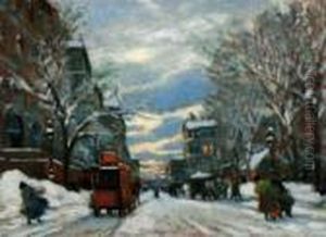 Winters Straatbeeld Bij Avond by Antal Berkes