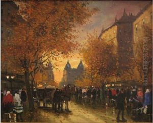 Rue Animee A Budapest. Circa 1910-1920 by Antal Berkes