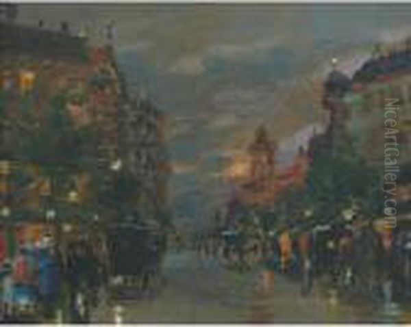 Busy Street Scene At Night, Budapest - view 1