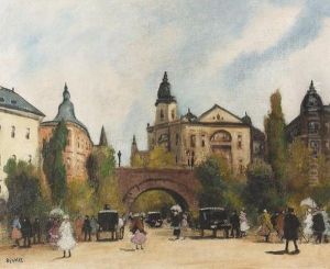 Sommerliche Strassenszene. by Antal Berkes
