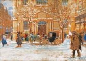 Snow-covered Street With A Horse-cab by Antal Berkes