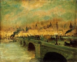 The Banks Of The Seine In Paris By Lamplight by Antal Berkes