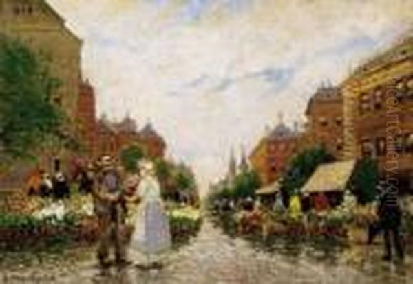 The Flower Market In Hague by Antal Berkes