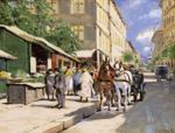 Horse Cab In Front Of The Flower Market - view 1