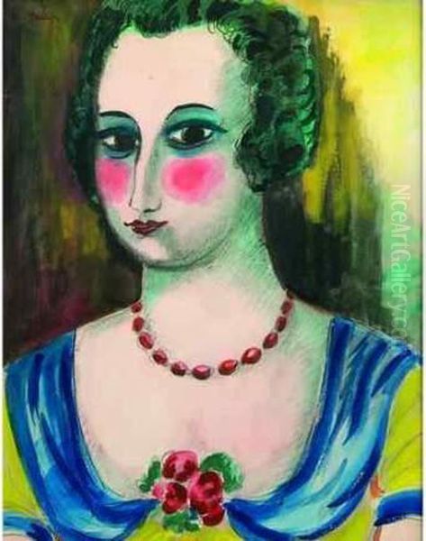 Portrait De Femme Au Collier De Perles Rouges. - view 1