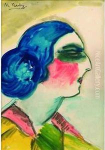 Portrait De Femme Au Chignon Bleu. by Madeleine Berly De Vlaminck